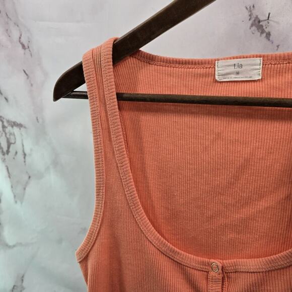 Anthropologie Top Womens Medium Tank Orange Ribbed Henley Scoop Peach Tla - Picture 2 of 9